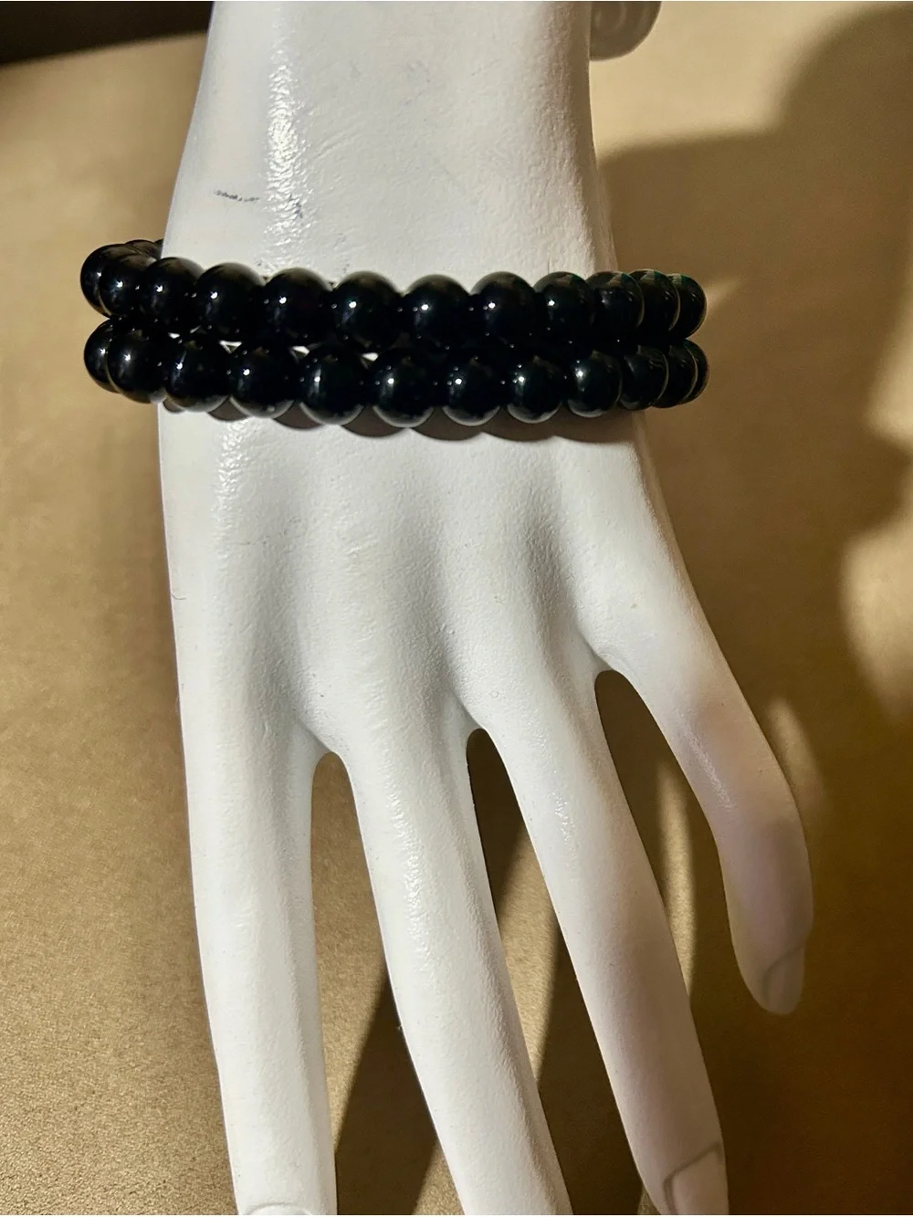 Men's Black Beaded Bracelet Set with Blue Marble Accents